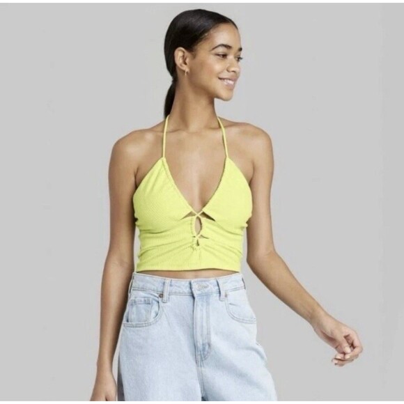 Wild Fable Lime Green Ribbed Lace-Up Adjustable Halter Top Women’s XXL NWOT - Picture 1 of 3